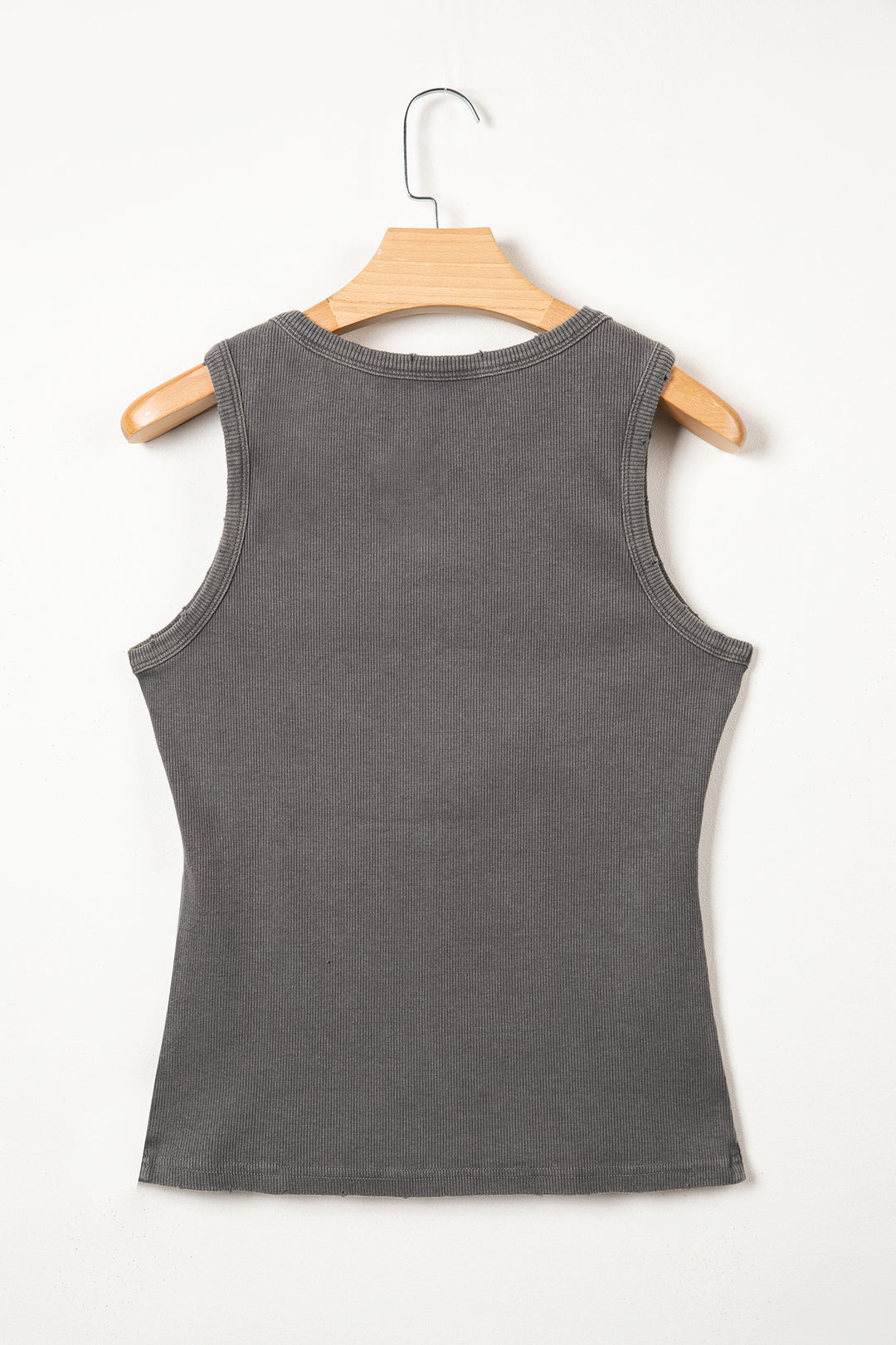 Medium Grey Vintage Distressed Ribbed Mineral Wash Tank Top