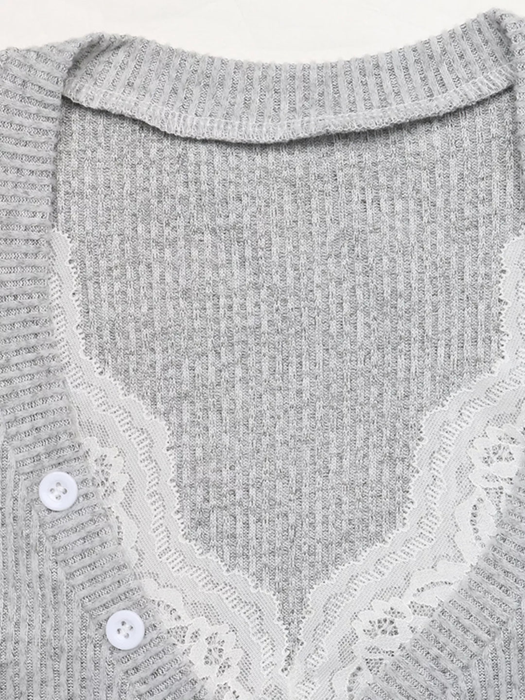 Ribbed Lace Trim Henley T-Shirt