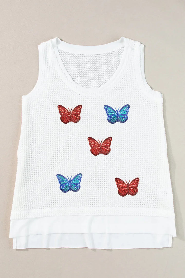 Sequin Butterfly Round Neck Tank