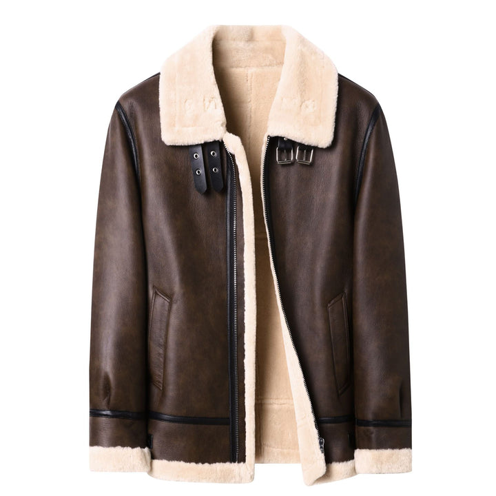 Mens Short Shearling Coat With Fur Attached