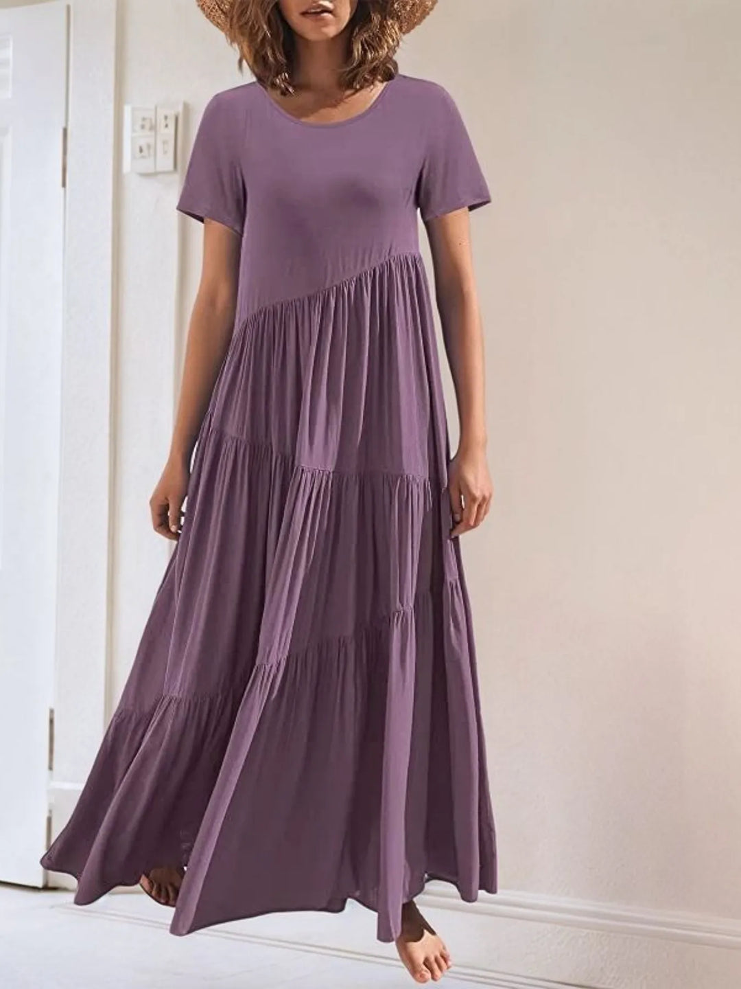 Round Neck Tiered Ruffle Maxi Dress