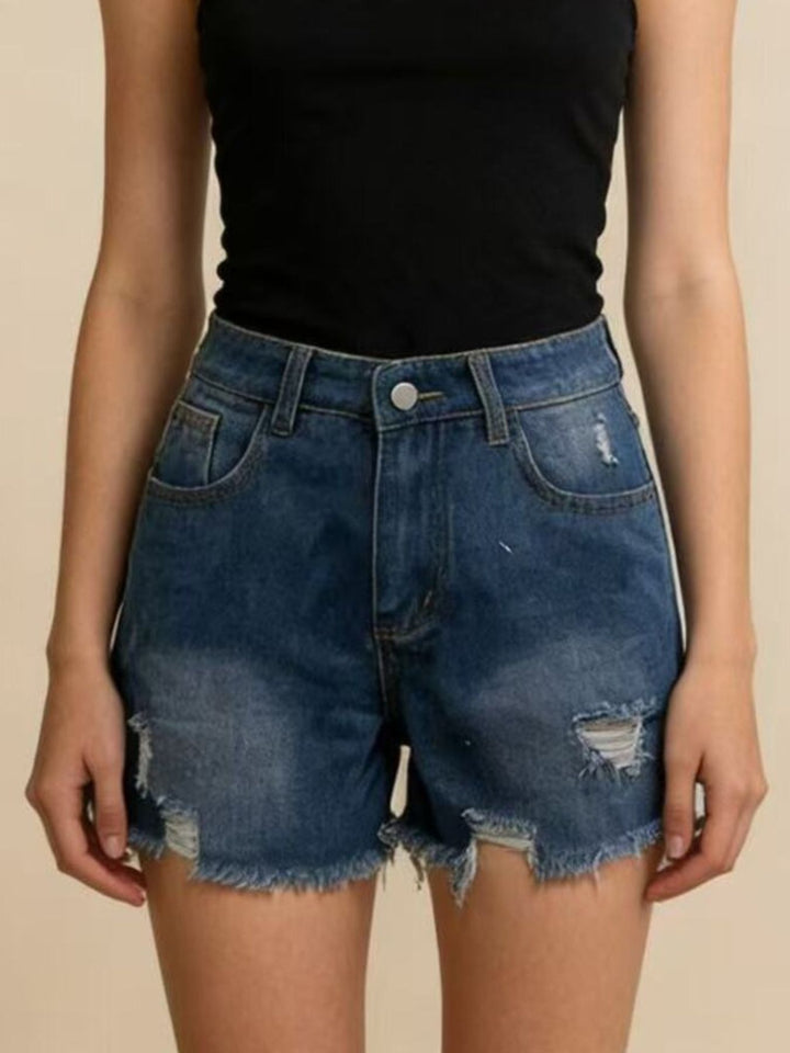 Distressed Frayed Hem Denim Shorts