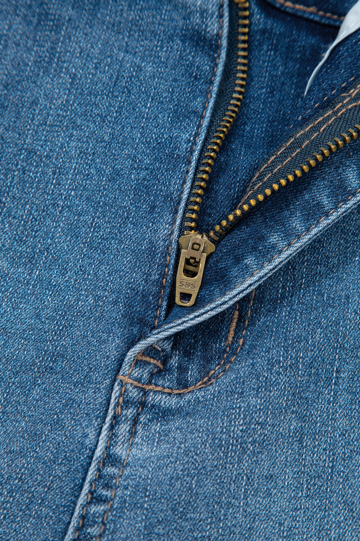 Sail Blue Exposed Stitching Straight Jeans