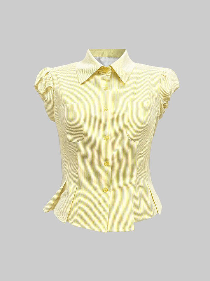 Striped Puff Sleeve Button-Up Shirt