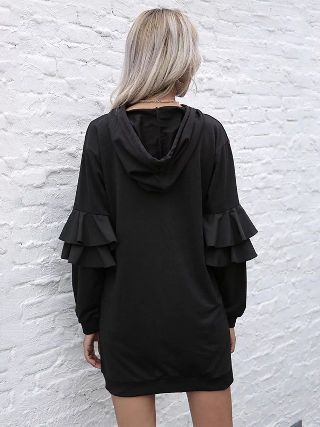 Ruffle Long Sleeve Hooded Mini Dress