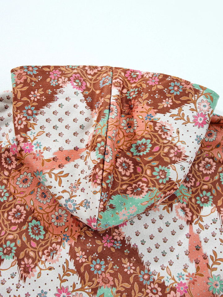 Floral Printed Sherpa Lined Hooded Jacket
