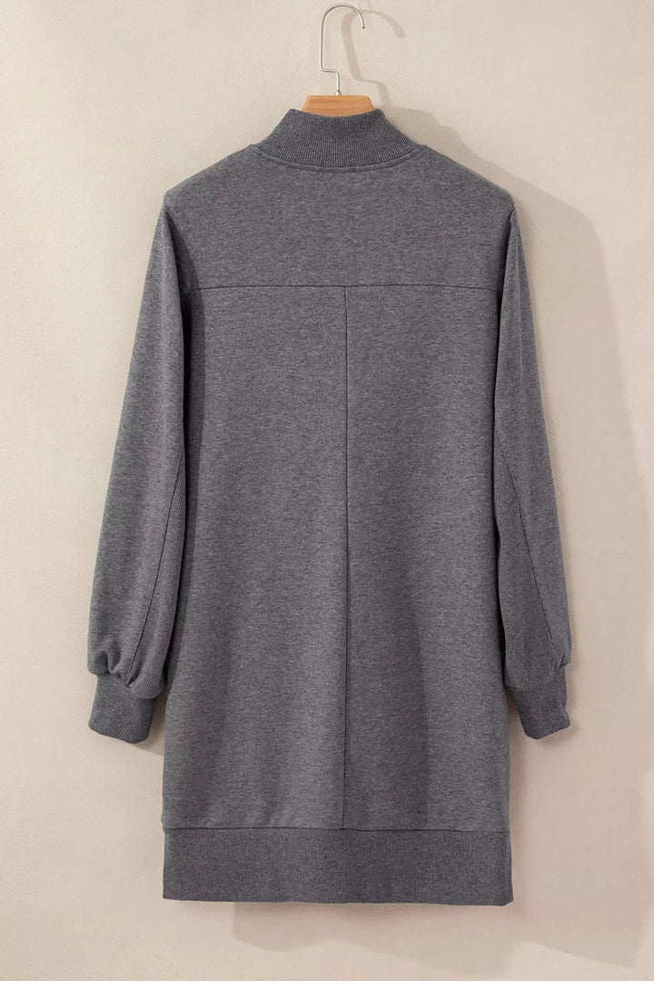Zip Front Long Sleeve Sweatshirt Dress