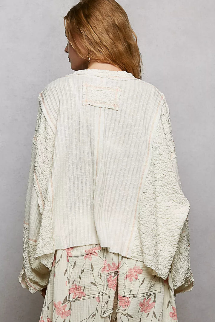 POL V-Neck Long Sleeve Top with Stitch Detail