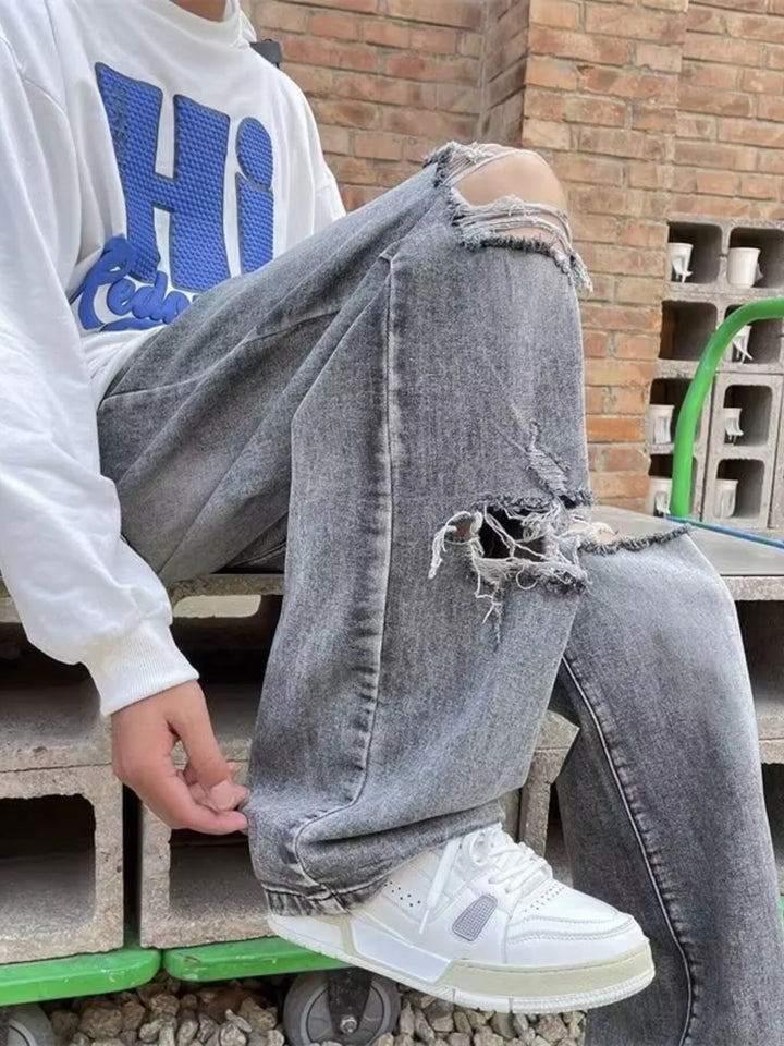 Men's Plus Size Distressed Wide Leg Jeans