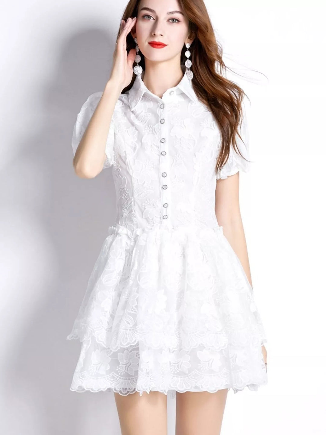 Lace Puff Sleeve Mini Dress