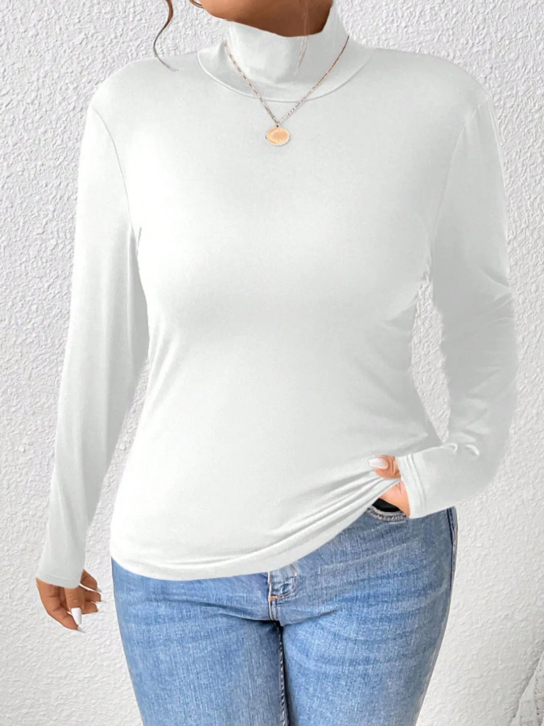 Plus Size Long Sleeve Fitted Turtleneck T-Shirt