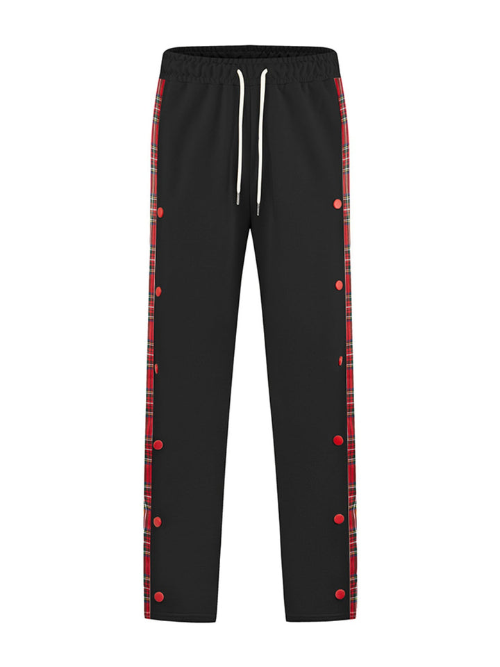 Men's Full Size Drawstring Plaid Side Stripe Pants Plus Size