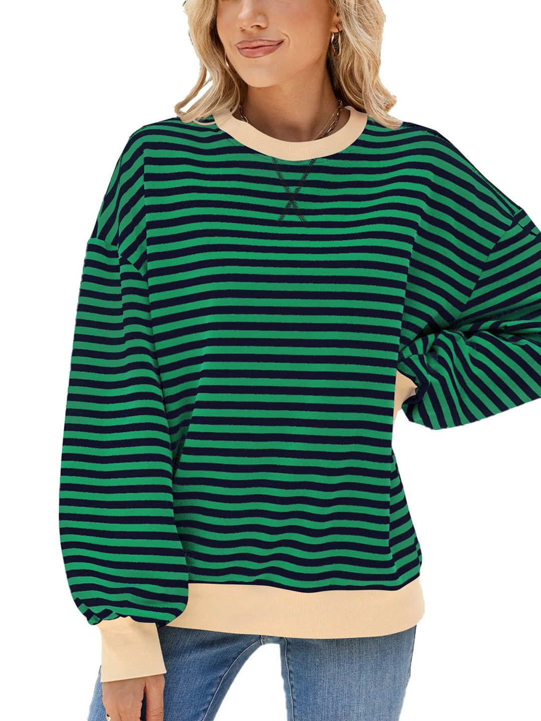 Striped Crew Neck Long Sleeve Sweatshirt