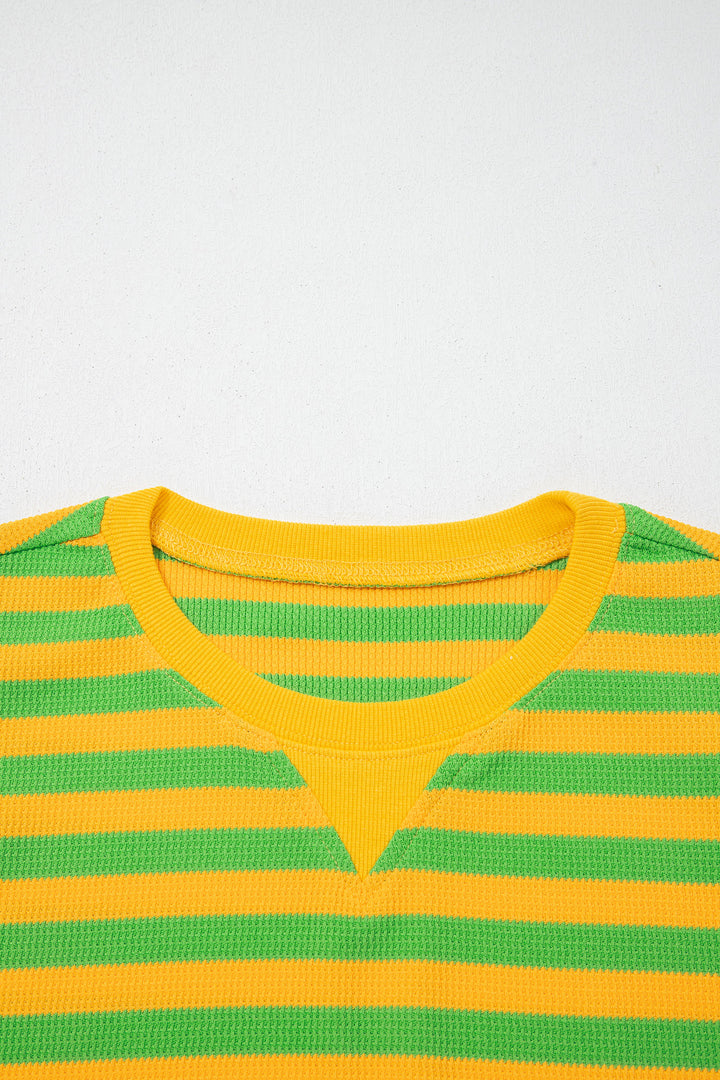 Yellow Stripe Puff Short Sleeve T Shirt Matching Shorts Set