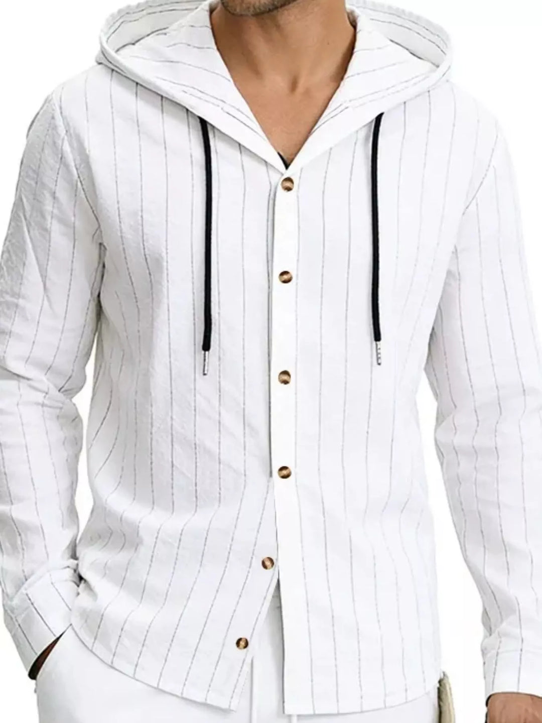 Men's Full Size Drawstring Hooded Button Up Shirt Plus Size