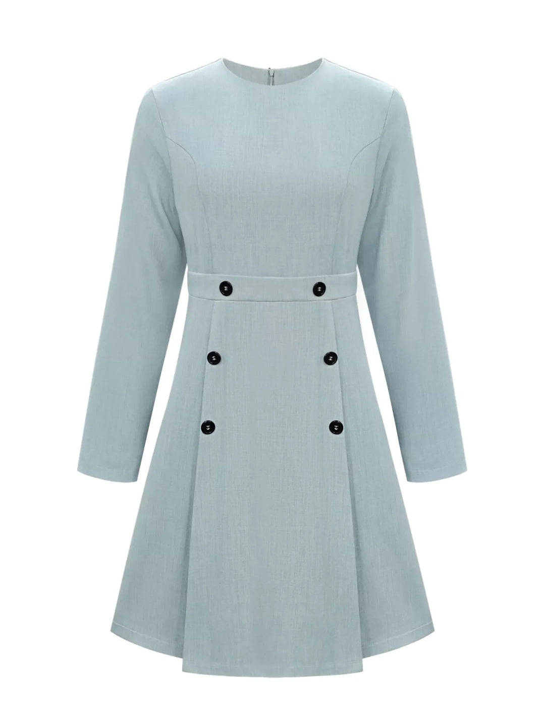 A-Line Decor Button Long Sleeve Dress