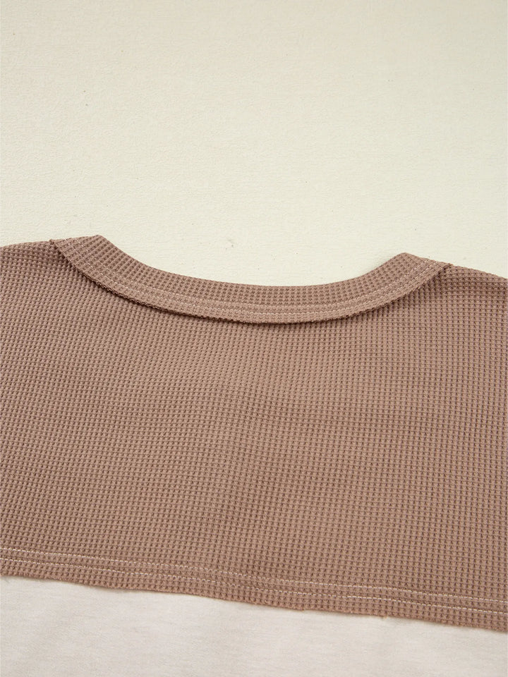 Color Block Waffled Loose Henley Top