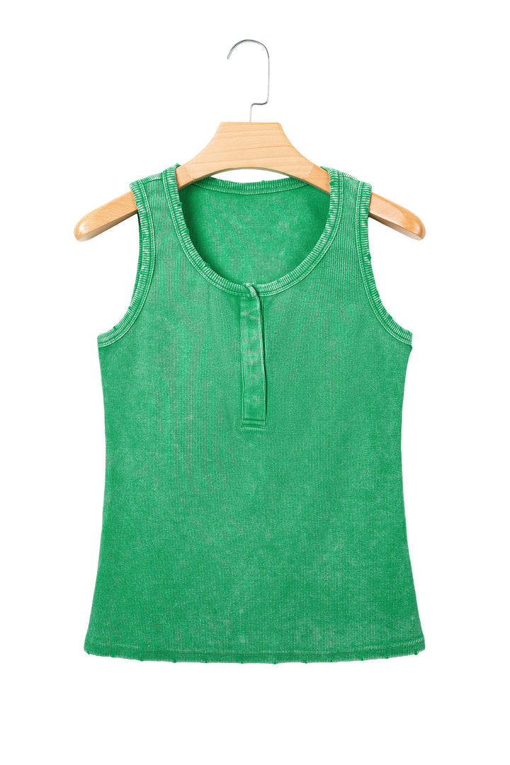 Bright Green Vintage Distressed Ribbed Mineral Wash Tank Top
