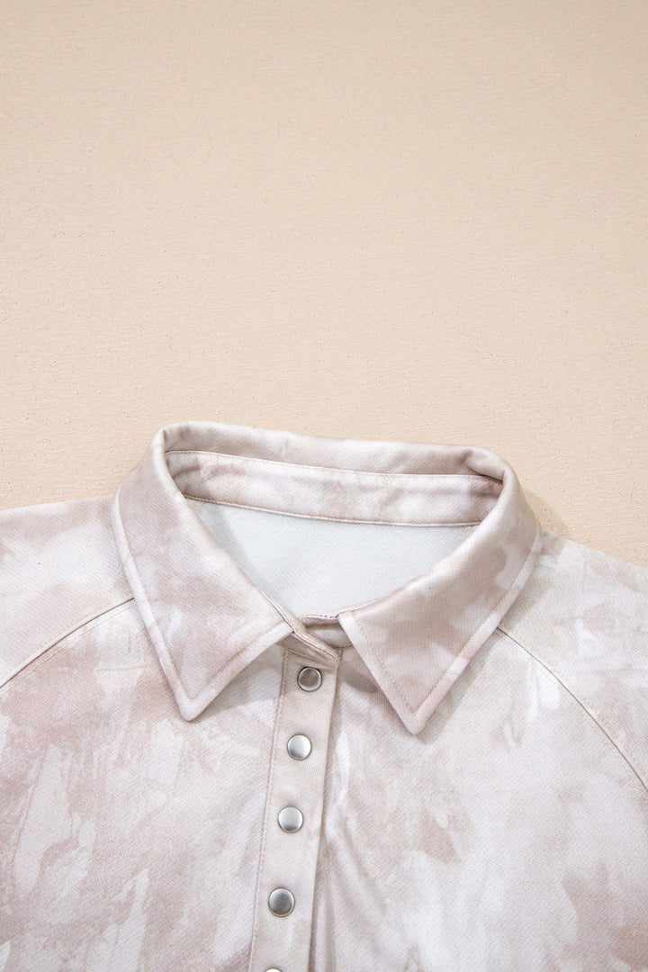 White Abstract Woodland Print Balloon Sleeve Pullover Drawstring Mini Skort Set