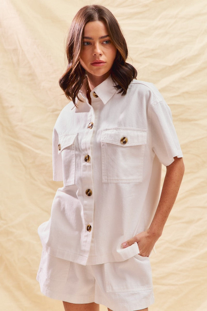 SO ME Button Down Denim Game Day Top and Shorts Set