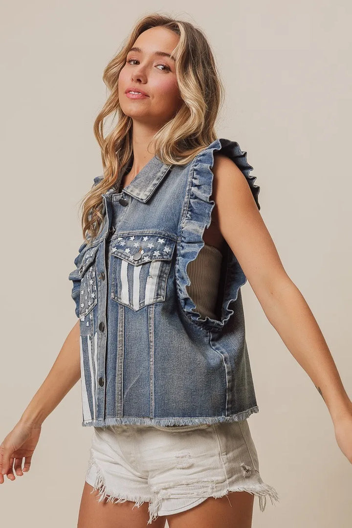 BiBi American Flag Washed Denim Jacket