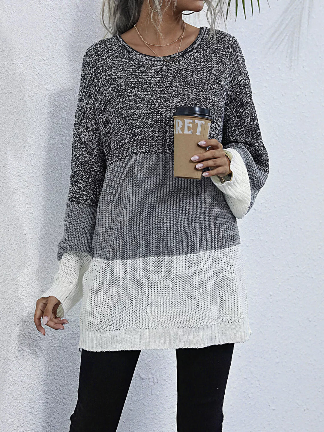 Color Block Round Neck Oversized Sweater