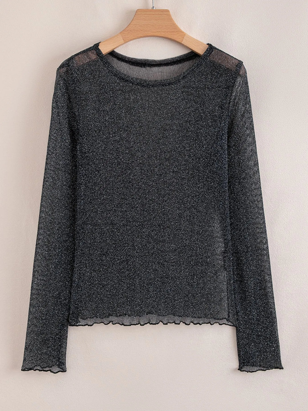 Metallic Glitter Mesh Long Sleeve Top
