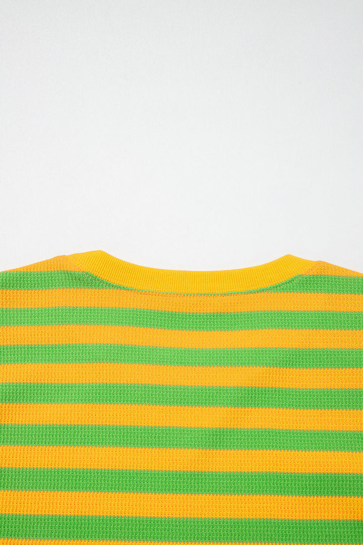 Yellow Stripe Puff Short Sleeve T Shirt Matching Shorts Set