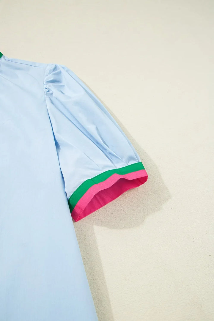 Notched Puff Sleeve Swing Dress