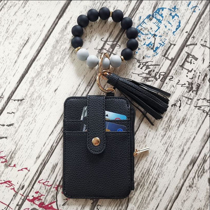 Silicone Bead Bracelet Leather Wallet