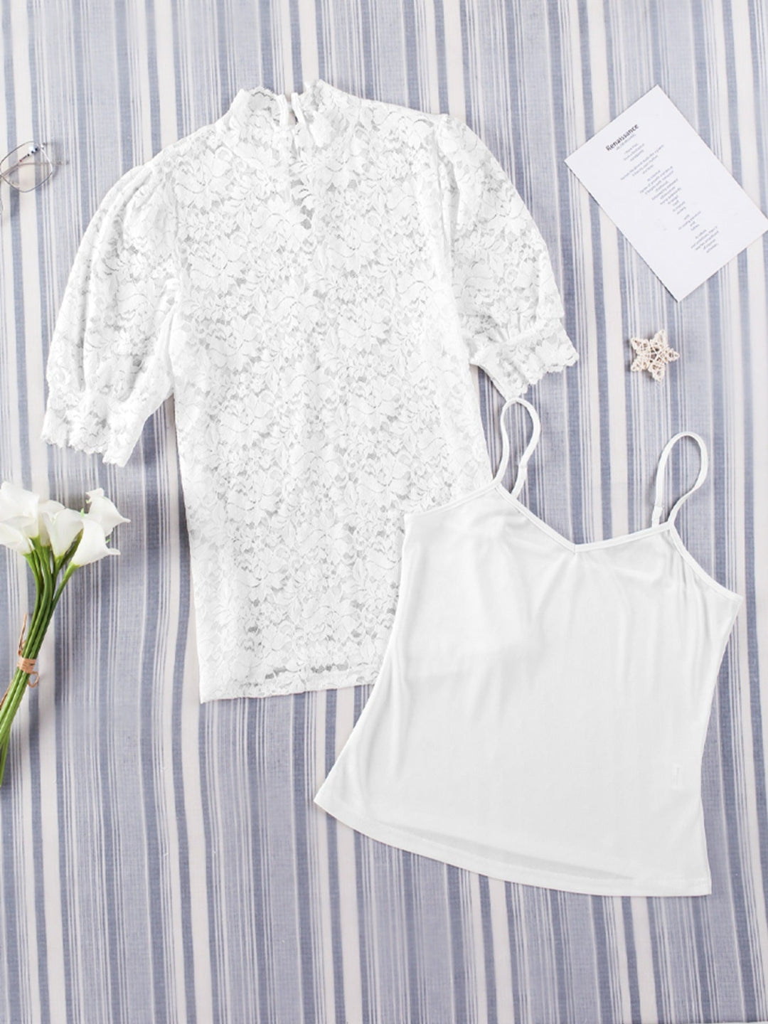 Cami & Lace Short Sleeve Blouse Set