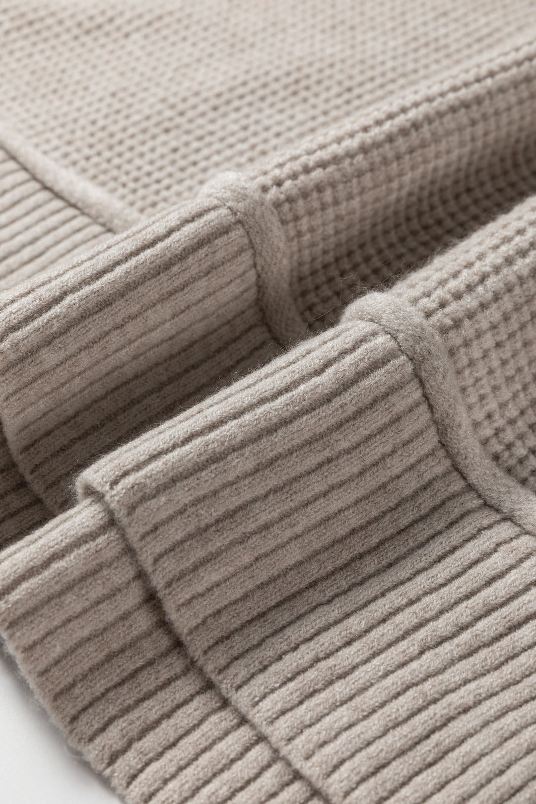 Gray Morn Waffle Texture Knit Ribbed High Neck Drop Shoulder Sweater