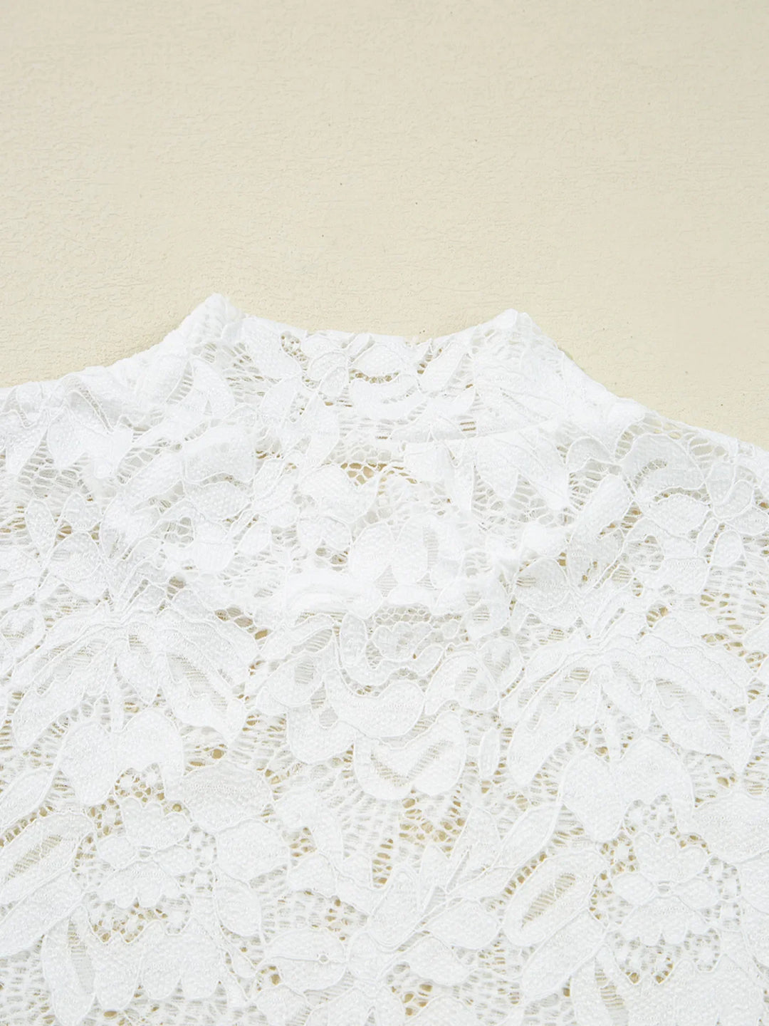 Lace Crochet Bell Sleeve Mock Neck Blouse