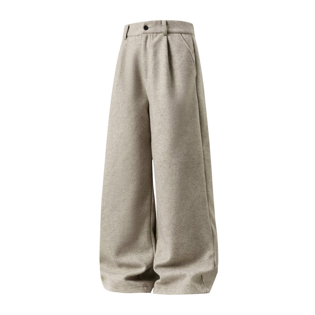 Wool Straight-leg Loose Pleated Casual Pants Thickened Long Trousers For Men