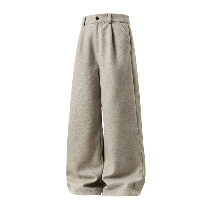 Wool Straight-leg Loose Pleated Casual Pants Thickened Long Trousers For Men