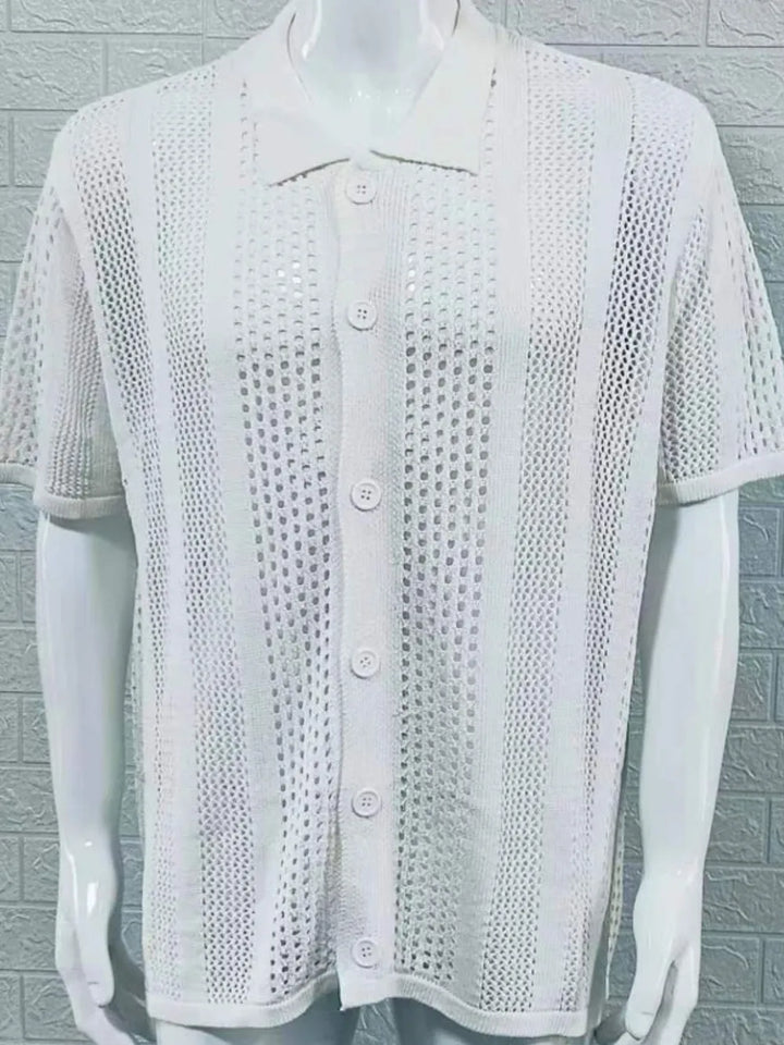 Men's Button Down Collared Neck Hollow Out Shirt