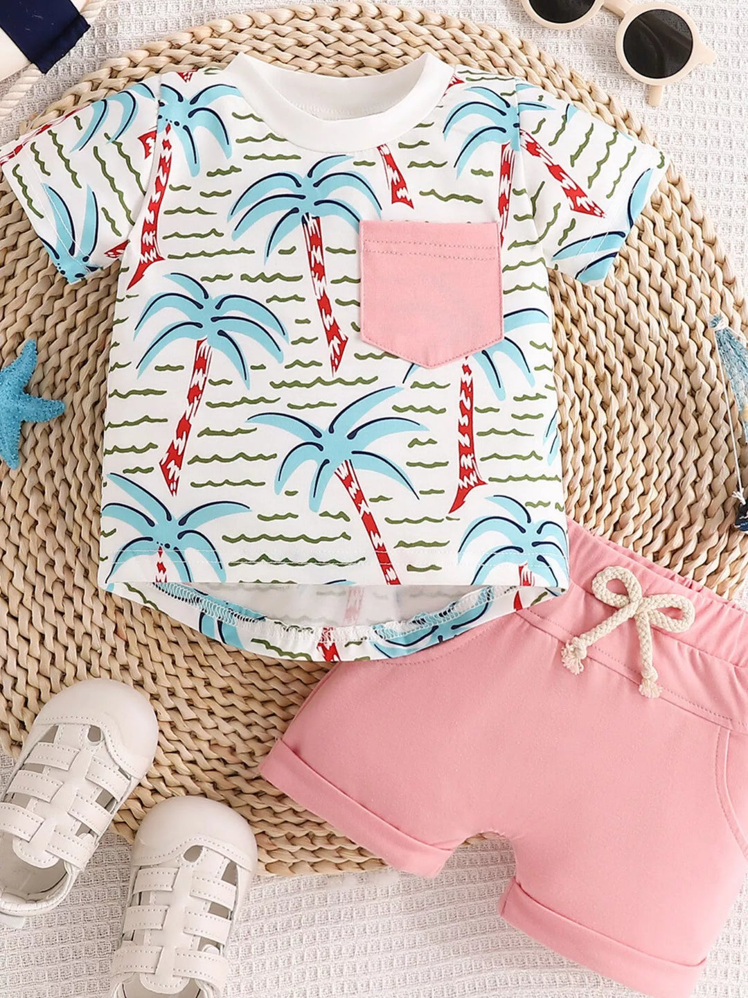 Children's Palm Tree Print T-Shirt and Shorts Set