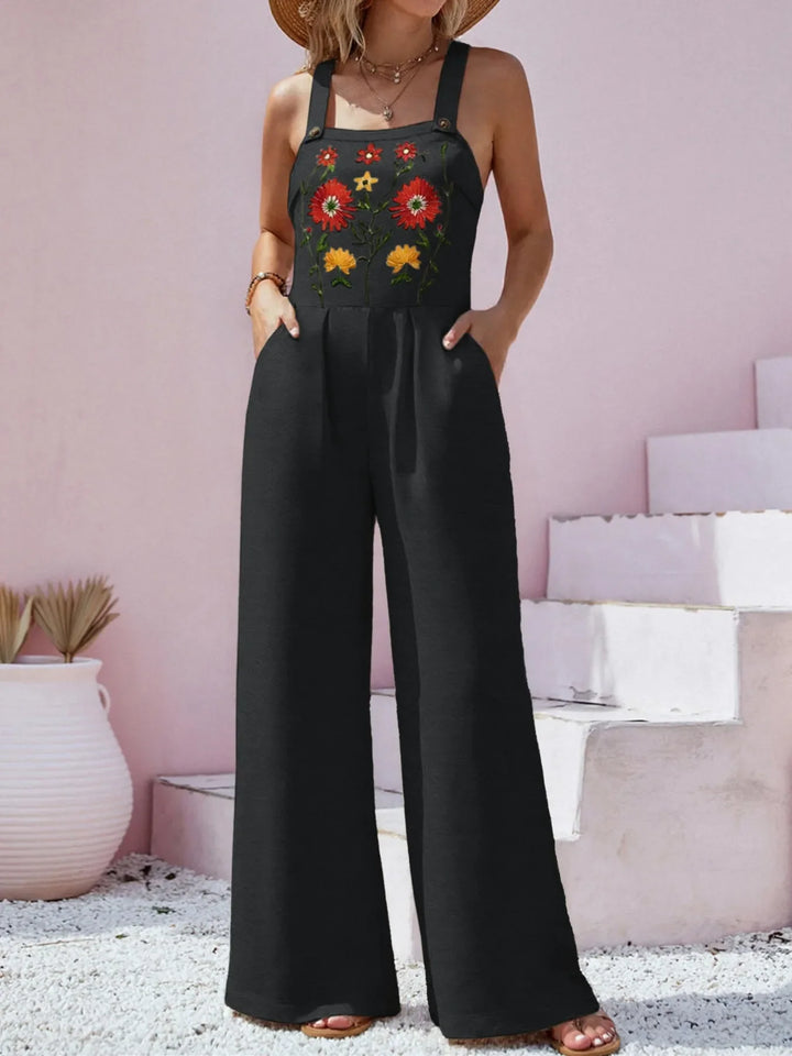 Floral Embroidered Wide Leg Jumpsuit