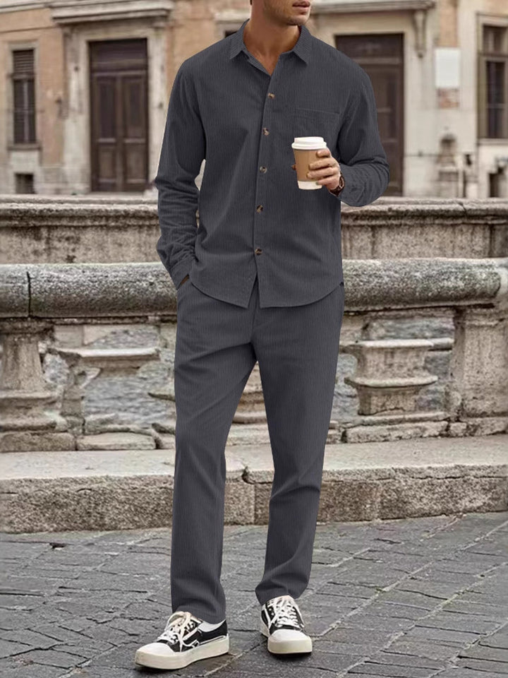 Men's Full Size Button Up Long Sleeve Shirt and Pants Set Plus Size