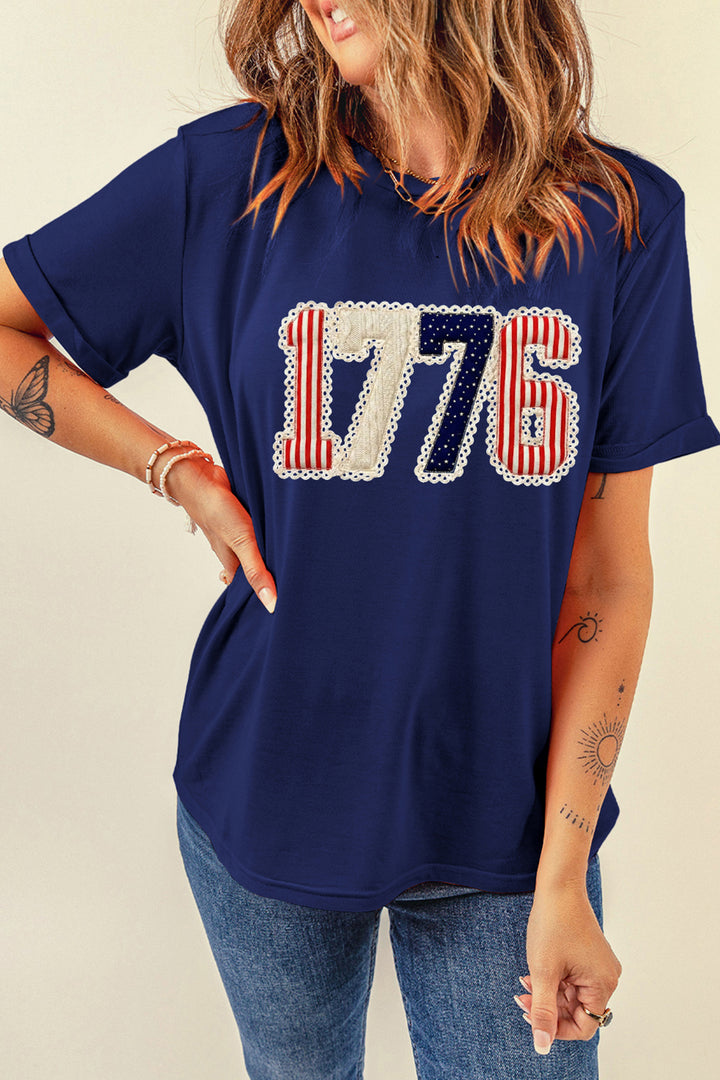 Blue 1776 Faux Patchwork Printed T Shirt