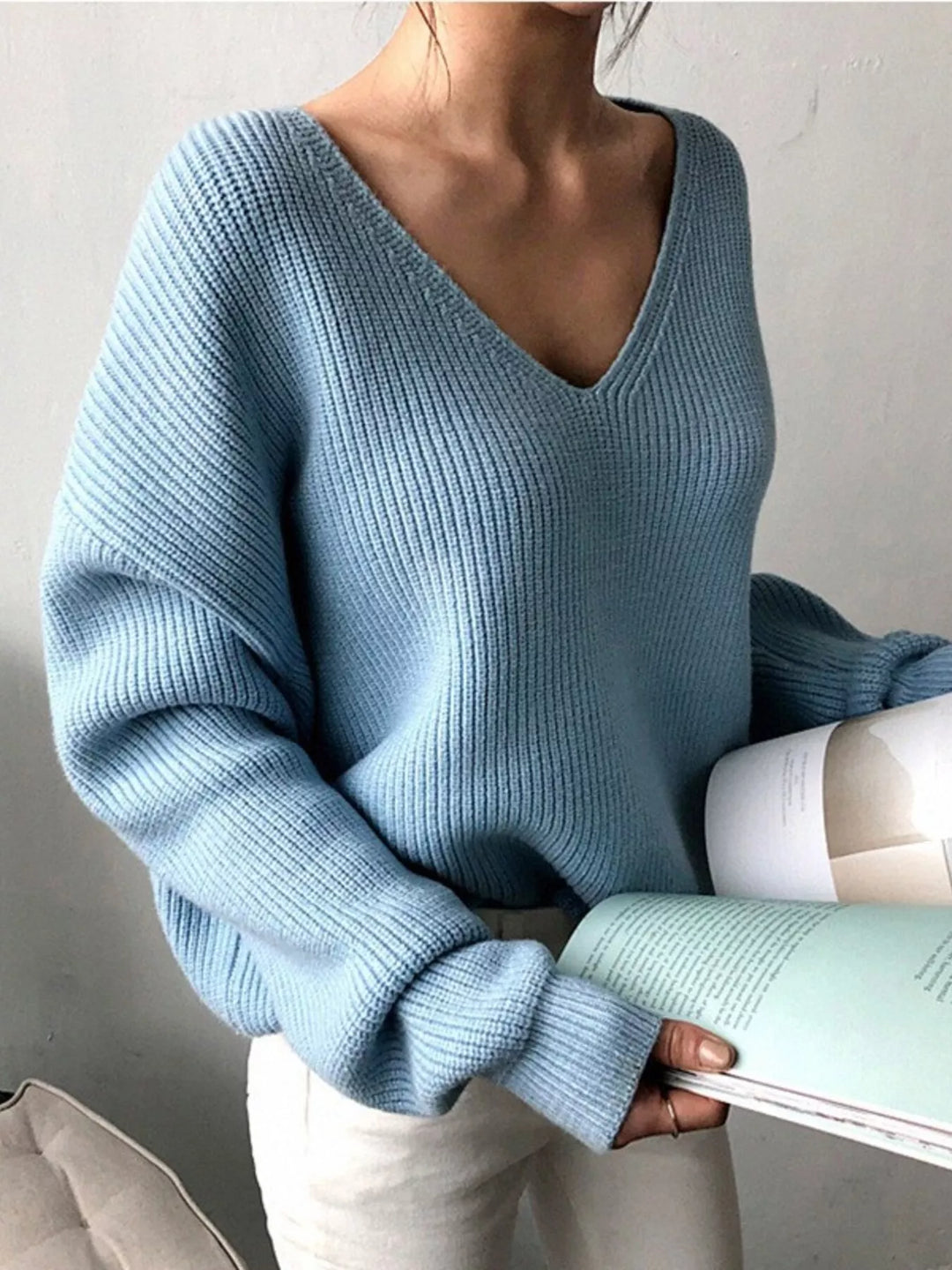 V-Neck Dropped Shoulder Sweater