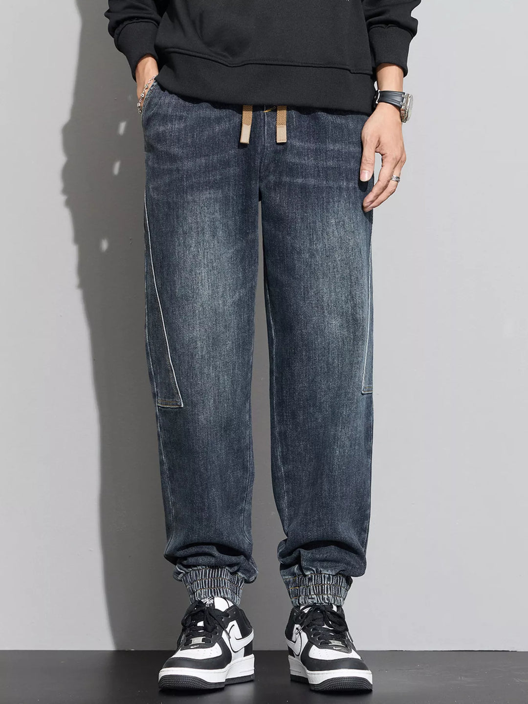 Men's Plus Size Casual Drawstring Waist Jogger Jeans