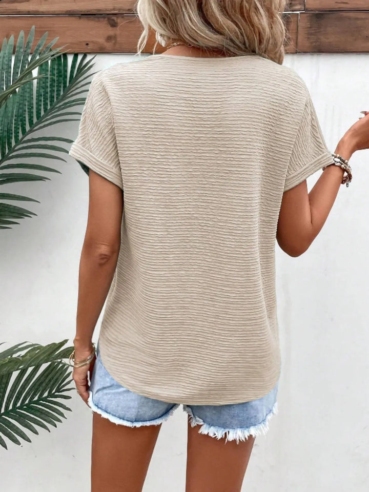 Textured Solid Color Short Sleeve Top
