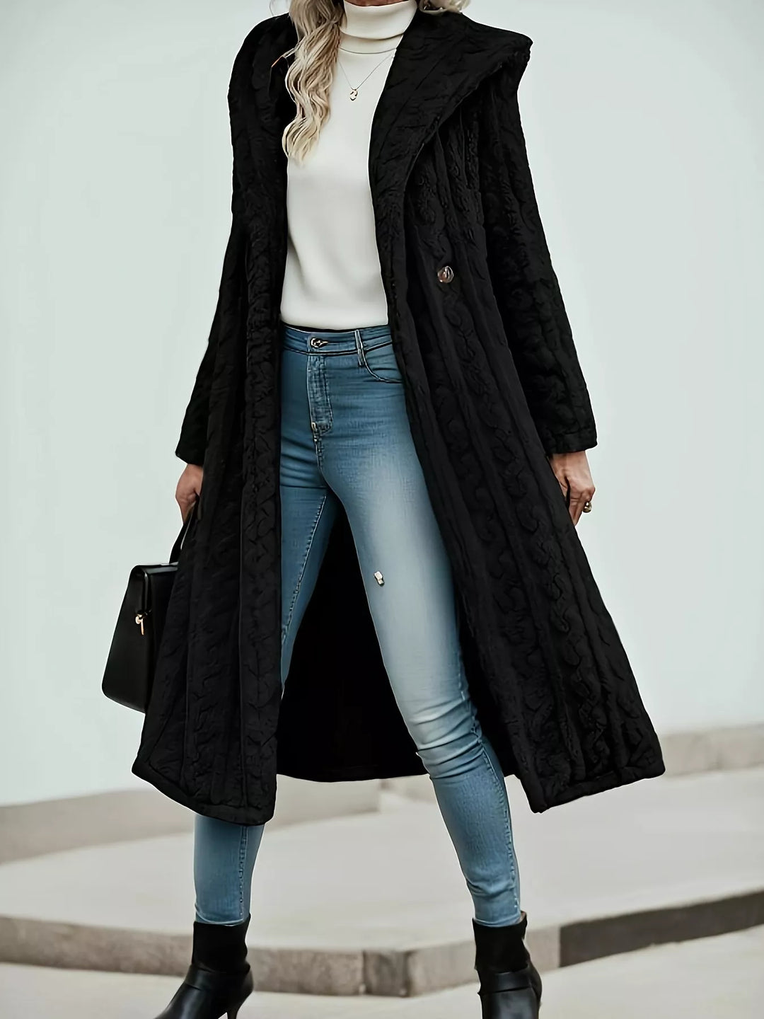 Cozy Hooded Button Up Longline Outerwear
