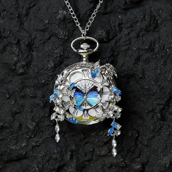 Couples Teal And Green Butterfly Animated Pocket Watch For Graduation Season