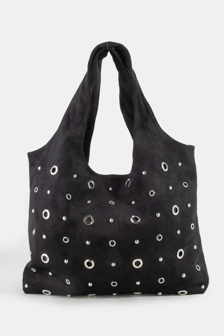 Fame Large Grommeted Suede Shoulder Bag