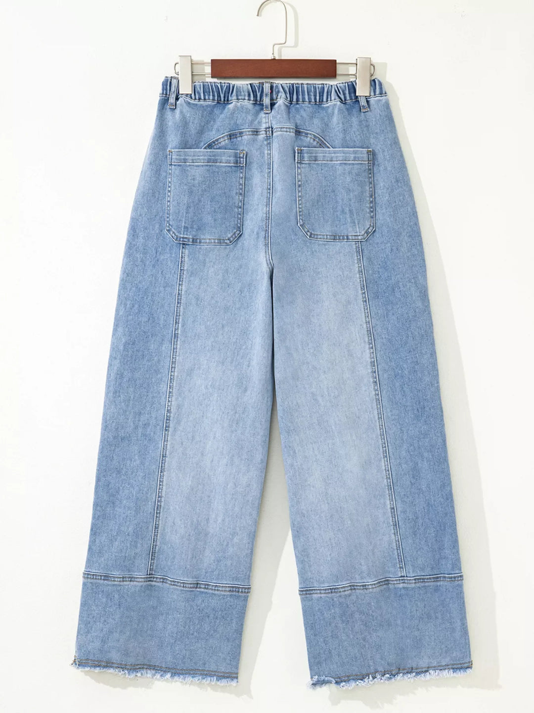 Wide Leg Drawstring Raw Hem Jeans