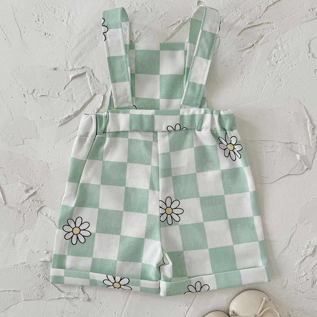 Childrens New Summer Checkered Suspender Pants For Babies