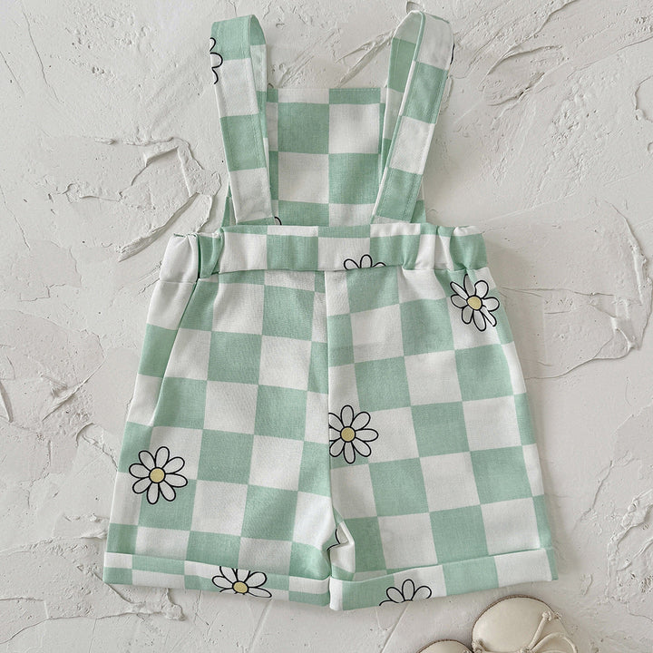 Childrens New Summer Checkered Suspender Pants For Babies