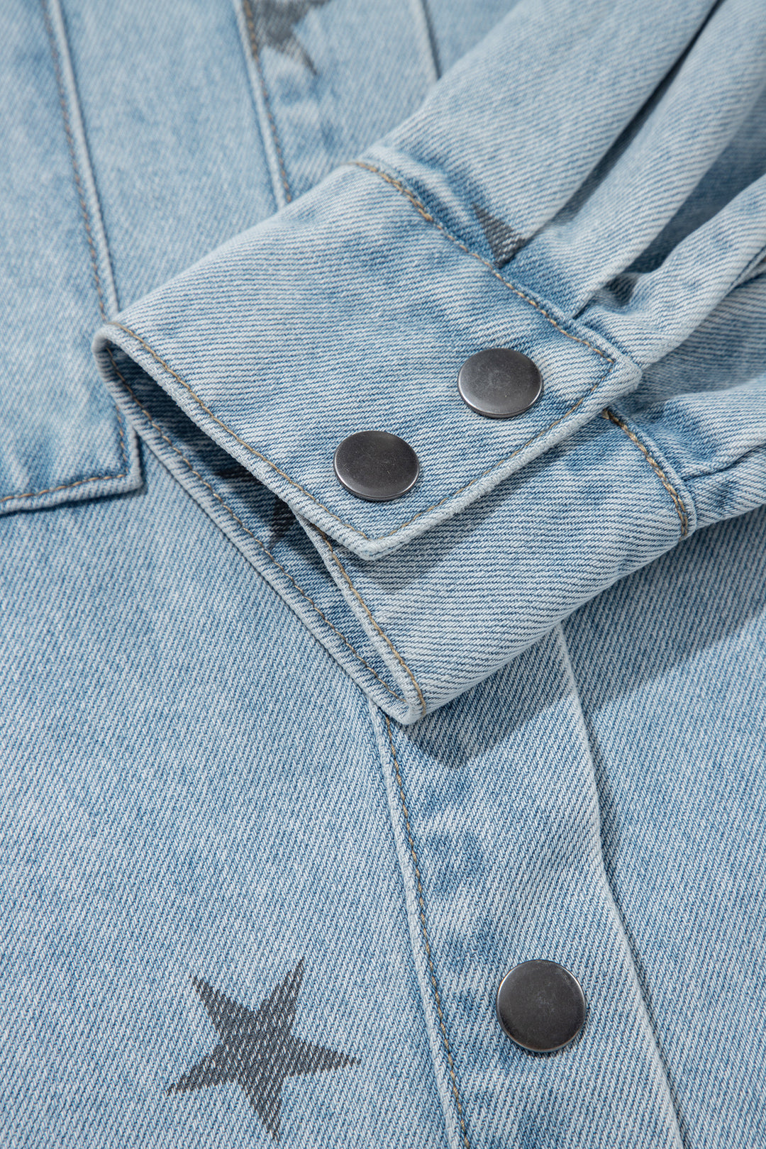Sky Blue Stars Pattern Long Sleeve Shirt Collar Denim Jacket